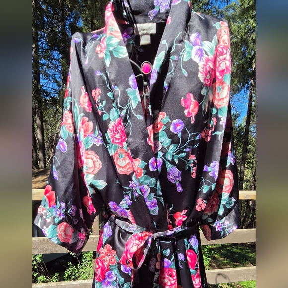 Inner Most Kimino Style Silky Wrap Vintage Floral Robe SzL - Picture 3 of 9